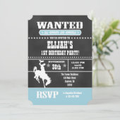 Powder Blue Chalkboard Cowboy Birthday Uitnodiging (Staand voorkant)