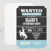 Powder Blue Chalkboard Cowboy Birthday Uitnodiging (Voorkant / Achterkant)