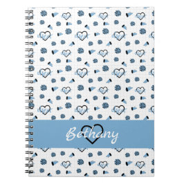 Powder Blue Cheer Hearts, Pom Poms, Megafone Notitieboek
