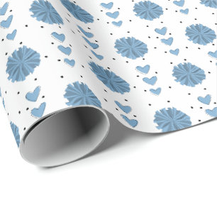Powder Blue Cheerleader Pom Poms & Hearts Pattern Cadeaupapier