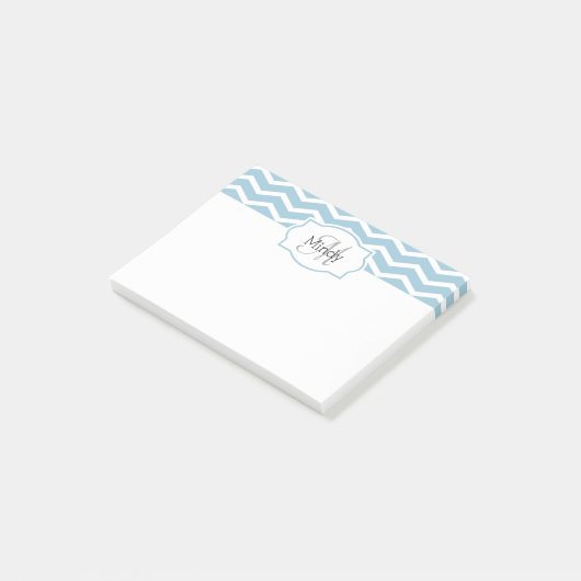 Powder Blue Chevron Name Monogramed Post-it® Notes (Schuin)