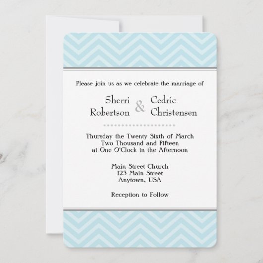 Powder Blue Chevron Wedding Kaart (Voorkant)