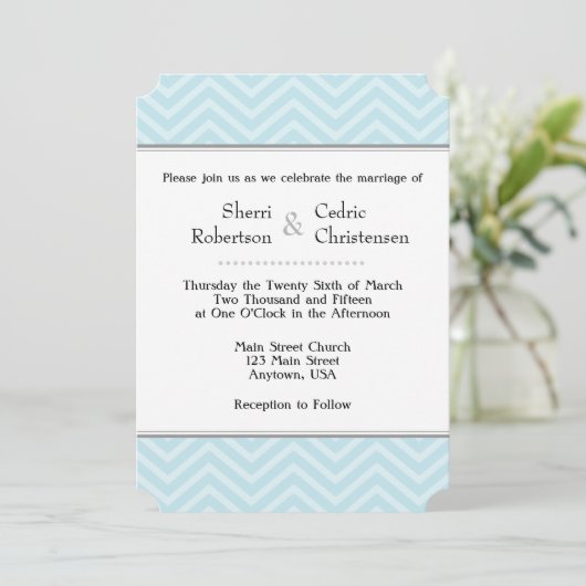 Powder Blue Chevron Wedding Kaart (Staand voorkant)