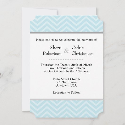 Powder Blue Chevron Wedding Kaart (Voorkant)