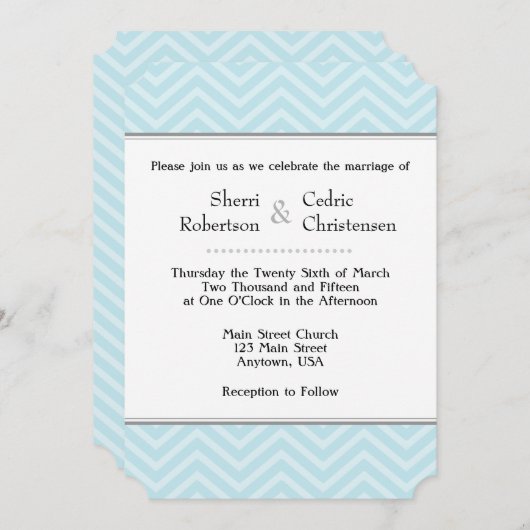 Powder Blue Chevron Wedding Kaart (Voorkant / Achterkant)