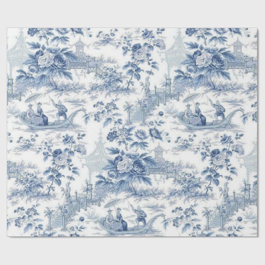 Powder Blue Chinoiserie Toile Cadeaupapier (Vlak)