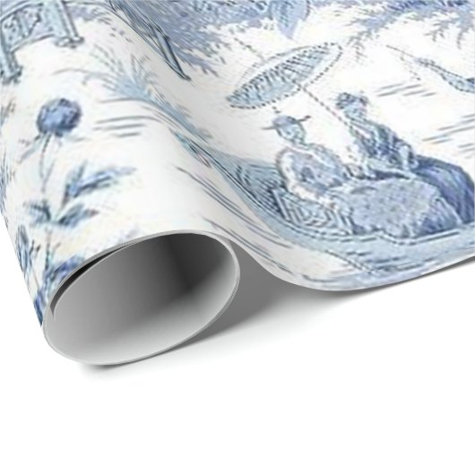 Powder Blue Chinoiserie Toile Cadeaupapier (Rol Hoek)
