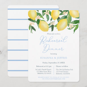 Powder Blue Citrus Lemons Wedding Rehearsal Dinner Kaart