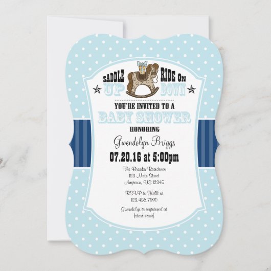 Powder Blue Cowboy Baby shower Invitation Kaart (Voorkant)