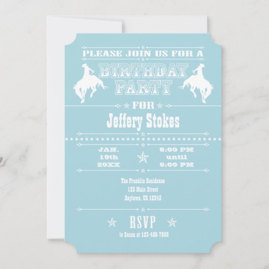 Powder Blue Cowboy Rodeo Birthday Party Kaart (Voorkant)