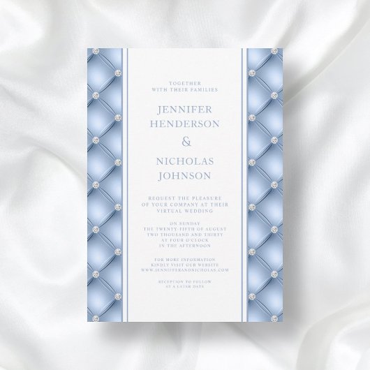 Powder Blue Diamond Tufted Virtual Wedding Invitat Kaart