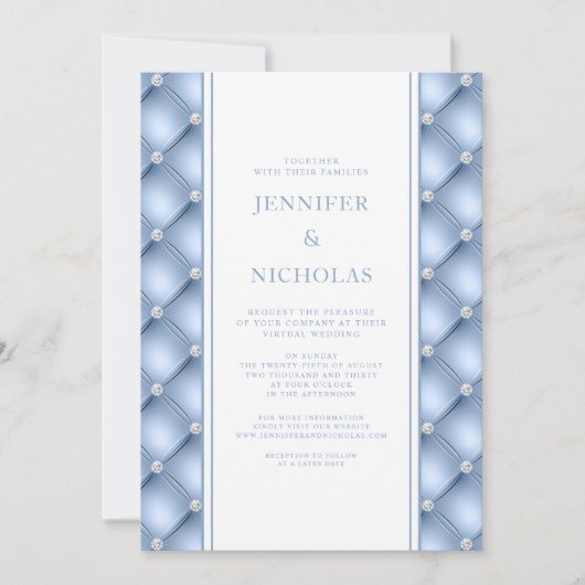 Powder Blue Diamond Tufted Virtual Wedding Invitat Kaart (Voorkant)
