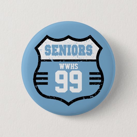 Powder Blue Distressed Seniors Road Sign Ronde Button 5,7 Cm (Voorkant)