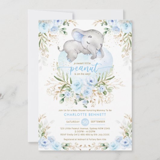 Powder Blue Elephant Boy Baby shower Kaart (Voorkant)