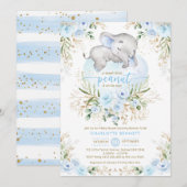 Powder Blue Elephant Boy Baby shower Kaart (Voorkant / Achterkant)