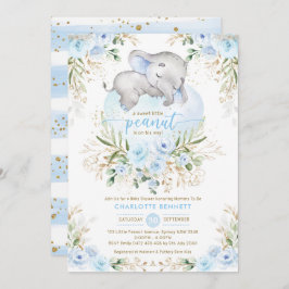 Powder Blue Elephant Boy Baby shower Kaart