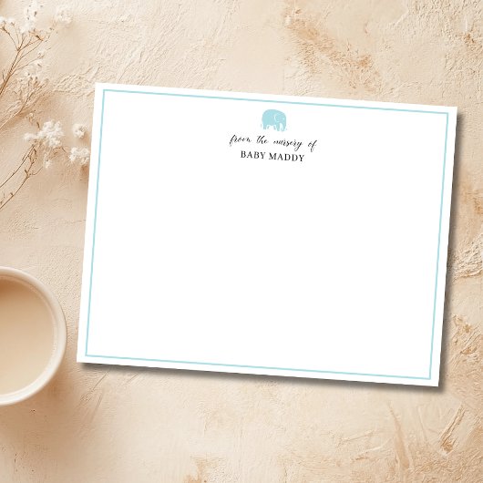 Powder Blue Elephant Nursery Stationery Note Card Kaart