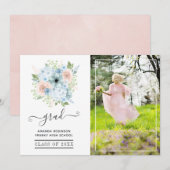 Powder Blue en Blush Pink Floral Afstuderen Foto Aankondiging (Voorkant / Achterkant)
