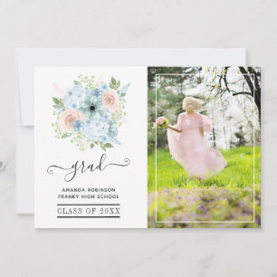 Powder Blue en Blush Pink Floral Afstuderen Foto Aankondiging