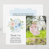 Powder Blue en Blush Pink Floral Afstuderen Foto Bedankkaart (Voorkant / Achterkant)