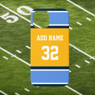 Powder Blue en Gold Sports Stripe iPhone 15 Case