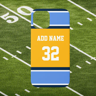 Powder Blue en Gold Sports Stripe iPhone 15 Case
