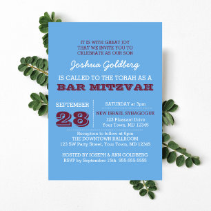 Powder Blue en Maroon Naam Logo Bar Mitzvah Kaart