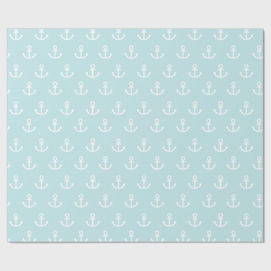 Powder Blue en White Anchor Pattern Cadeaupapier (Vlak)