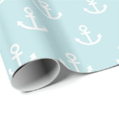 Powder Blue en White Anchor Pattern Cadeaupapier (Rol Hoek)