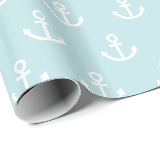 Powder Blue en White Anchor Pattern Cadeaupapier (Rol Hoek)