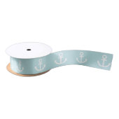 Powder Blue en White Anchor Pattern Satijnen Lint (Spoel)