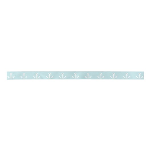 Powder Blue en White Anchor Pattern Satijnen Lint (Voorkant)