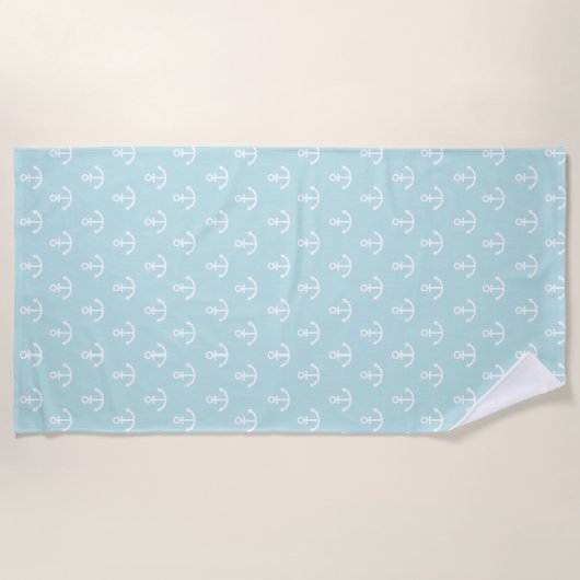 Powder Blue en White Anchor Pattern Strandlaken (Voorkant)