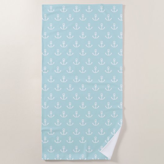Powder Blue en White Anchor Pattern Strandlaken (Voorkant)