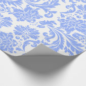Powder-Blue en White Floral Dammaskers Cadeaupapier (Hoek)