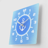 Powder Blue en White nautical anchor and wheels Vierkante Klok (Hoek)