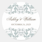 Powder Blue  Floral Flourish Wedding Party Ronde Sticker (Voorkant)