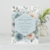 Powder Blue Floral Romance Wedding Kaart (Staand voorkant)