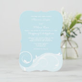 Powder Blue Floral Swirl Bracket Wedding Invitae Kaart (Staand voorkant)