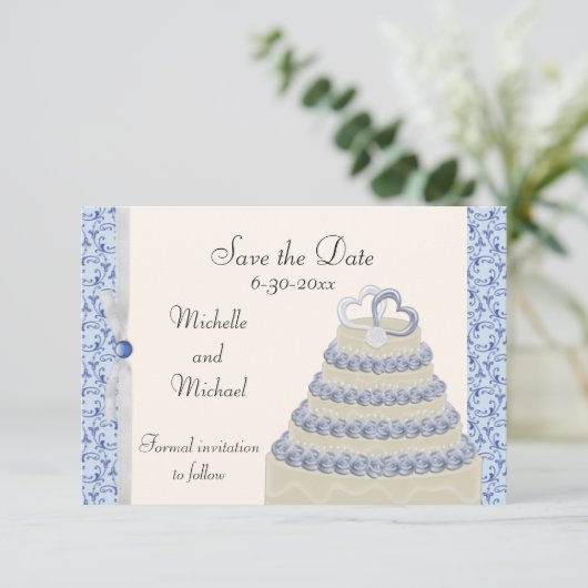 Powder Blue Florentine Save the Date (Staand voorkant)