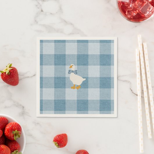 Powder Blue Gingham Goose Baby Shower Check Servet (Insitu)