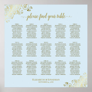 Powder Blue & Gold 15 tafel bruiloft Poster