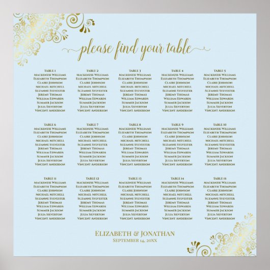 Powder Blue & Gold 15 tafel bruiloft Poster (Voorkant)
