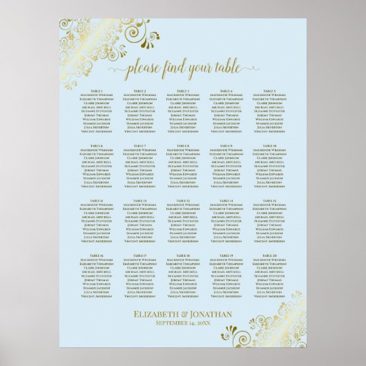 Powder Blue & Gold 20 tafel bruiloft Poster (Voorkant)