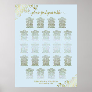 Powder Blue & Gold 23-tabel weddenschapenkaart Poster