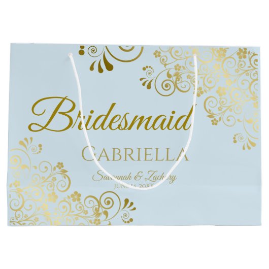 Powder Blue & Gold Lace Elegant Bridesmaid Groot Cadeauzakje (Achterkant)