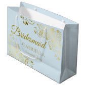 Powder Blue & Gold Lace Elegant Bridesmaid Groot Cadeauzakje (Voorkant Gekanteld)