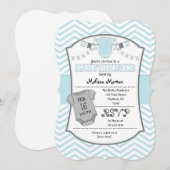 Powder Blue Gray Chevron Baby shower Uitnodiging (Voorkant / Achterkant)