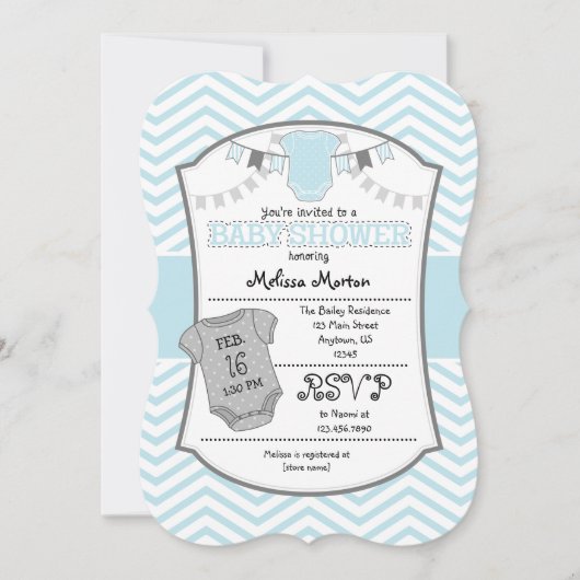 Powder Blue Gray Chevron Baby shower Uitnodiging (Voorkant)