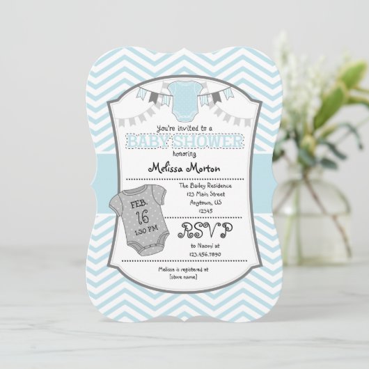 Powder Blue Gray Chevron Baby shower Uitnodiging (Staand voorkant)